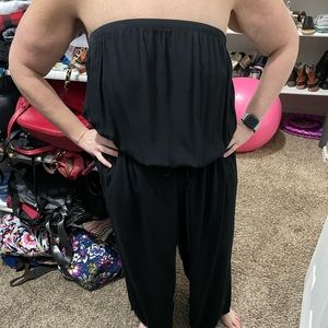 Black strapless jumpsuit.